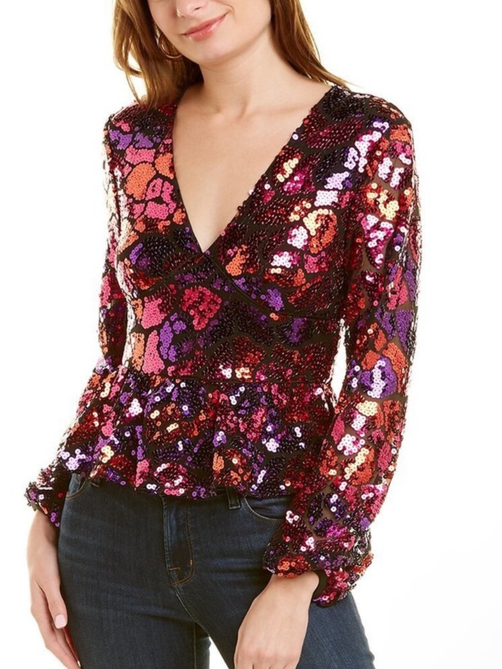 Gorgeous Sequin V-Neck Peplum Top in Multicolor Saks fifth Avenue